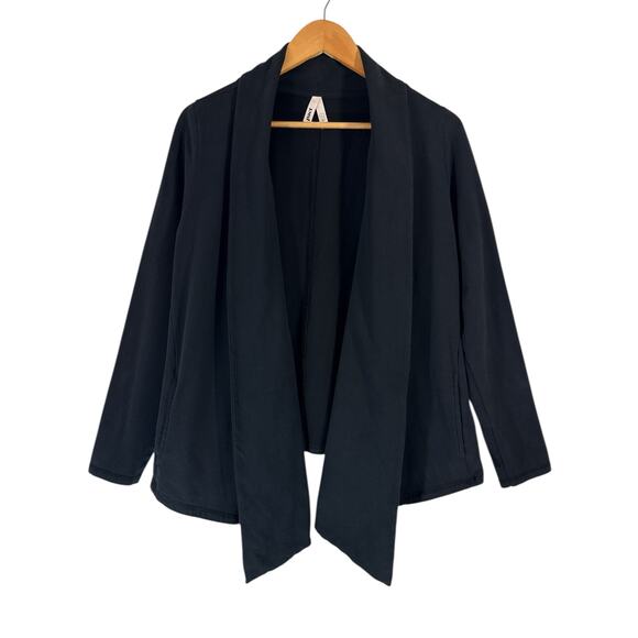 Pact Women’s Avenue Draped Cardigan Size L Black Organic Cotton Blend Open Front - Picture 2 of 9